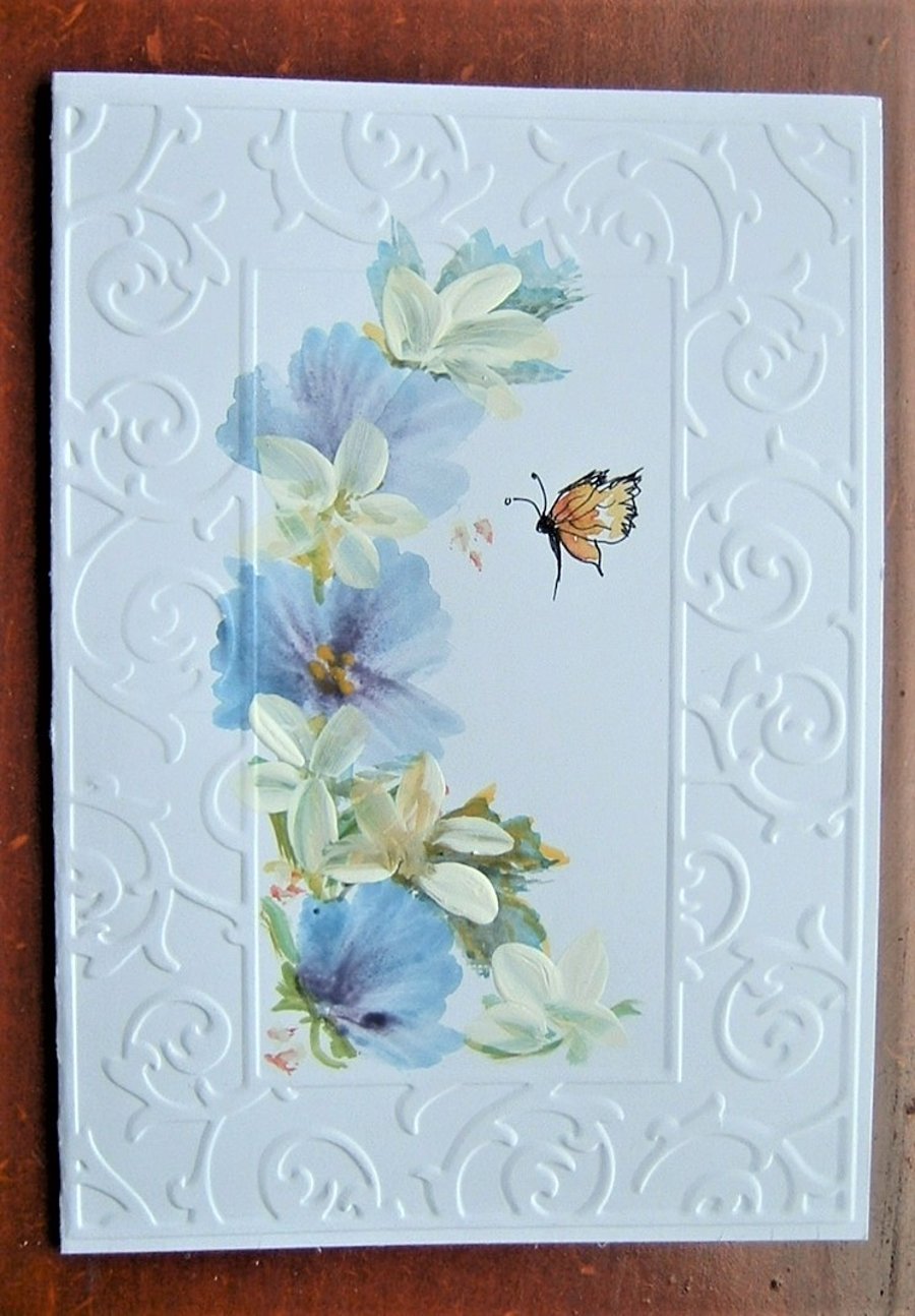 hand painted floral greetings card all occasion ( ref F 530)