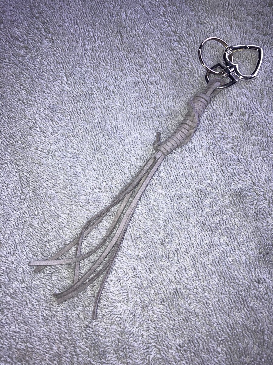 Grey Suede Keyring - Bag Charm with Silver coloured Heart-shaped Carabiner clasp