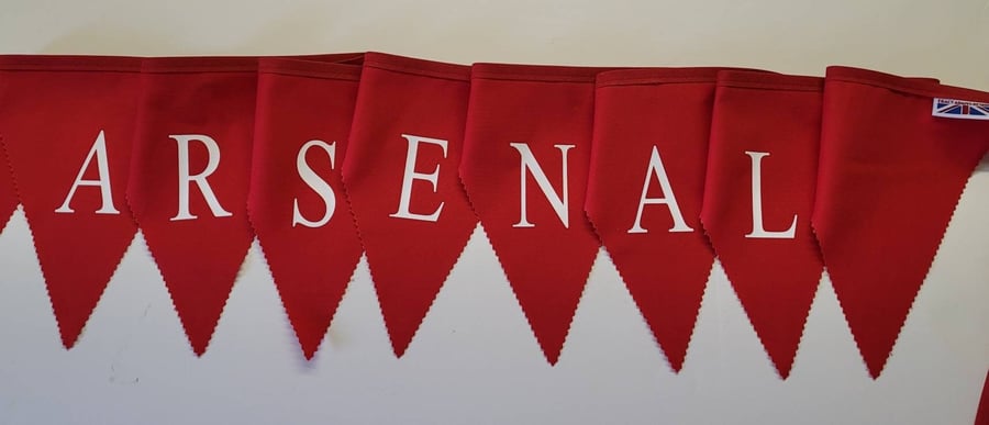 Arsenal printed bunting - red flags with White print