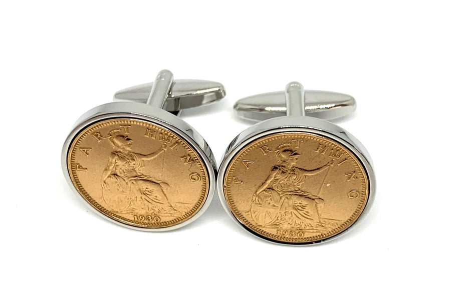 90th Birthday 1931 Gift Farthing Coin Cufflinks, Two tone design, 90th 