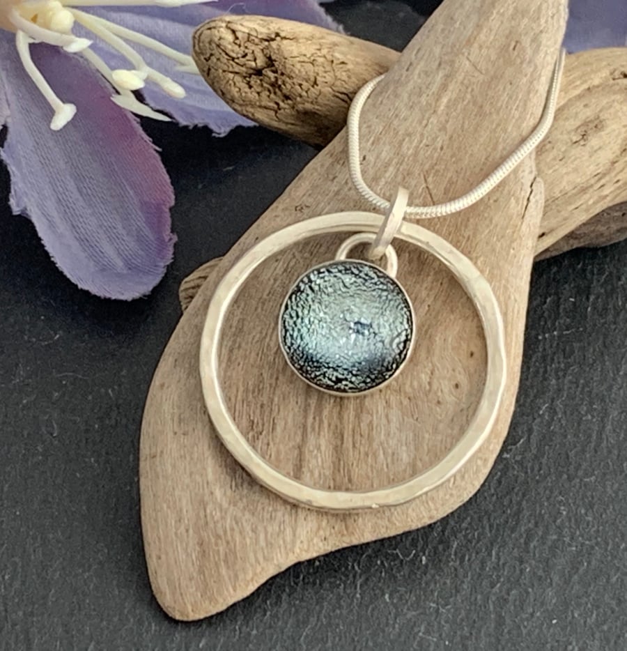 Sterling Silver and Dichroic Glass Halo Necklace 