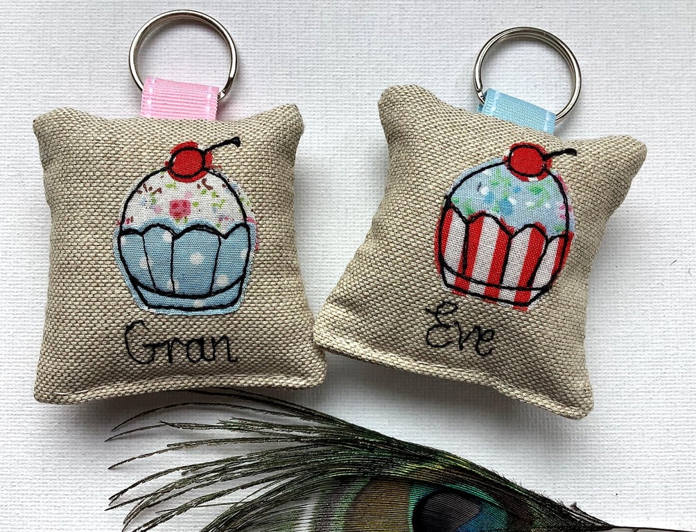Cupcake Personalised Keyring with optional Lavender Scent - Choice of colour