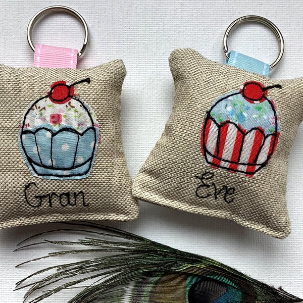 Cupcake Personalised Keyring with optional Lavender Scent - Choice of colour
