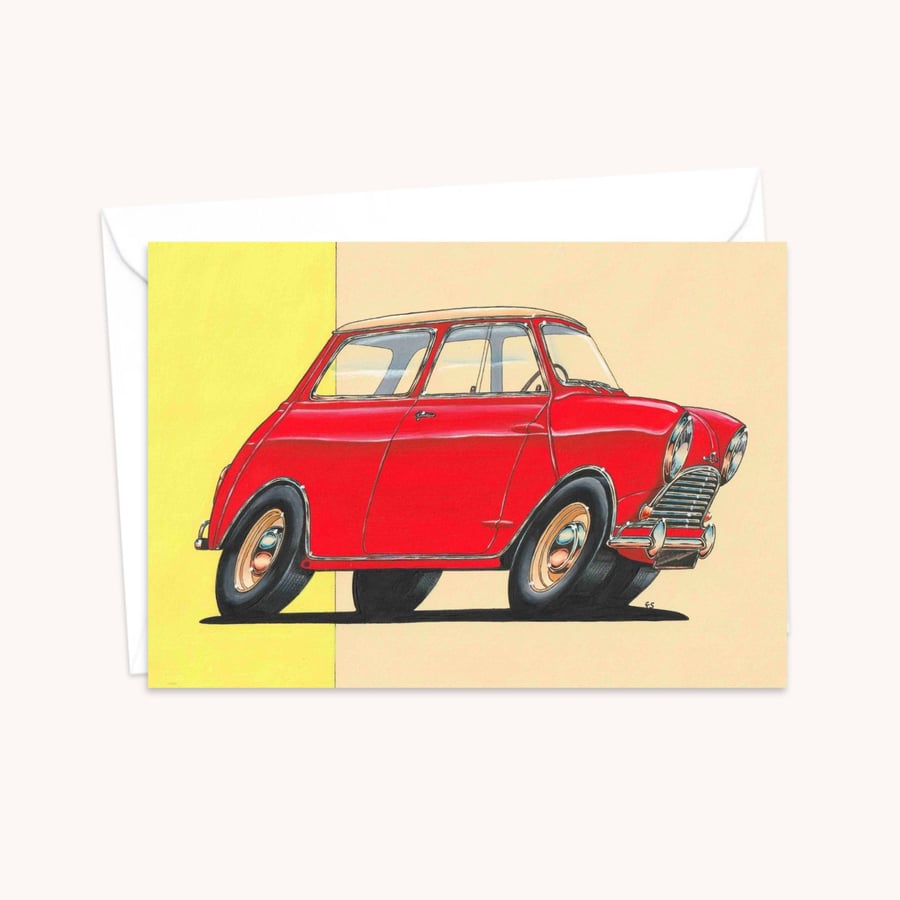 Mini Cooper Greeting Card: Hand Drawn Illustration for a Car Lover (417)