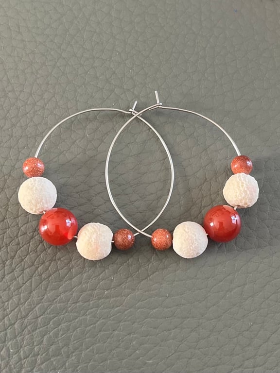 Handmade Hoop Earrings with Natural Gemstones 