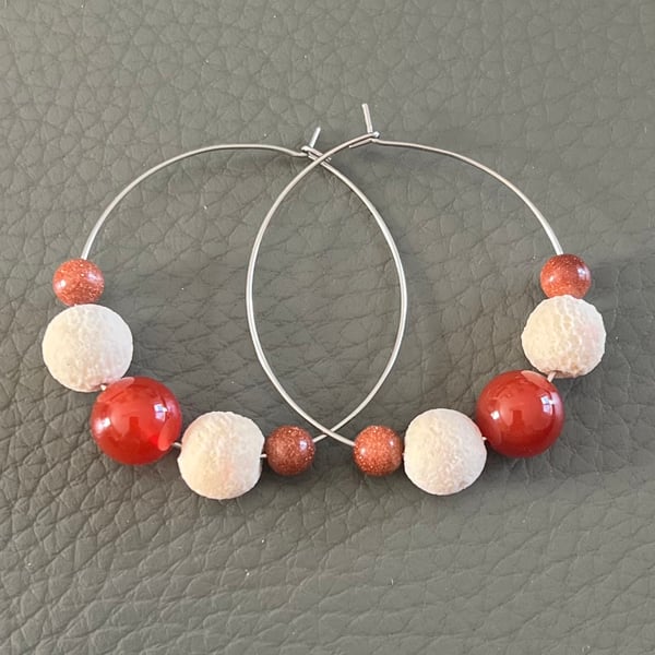 Handmade Hoop Earrings with Natural Gemstones 