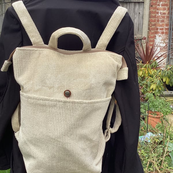 Beige cord ruck sack, quality one off item