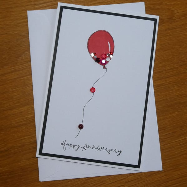 Ruby Red Balloon Anniversary Card