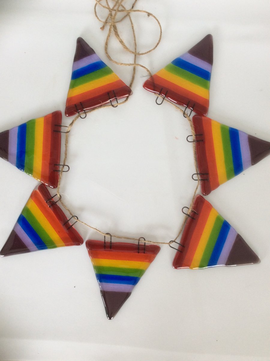 Rainbow striped fused glass bunting 