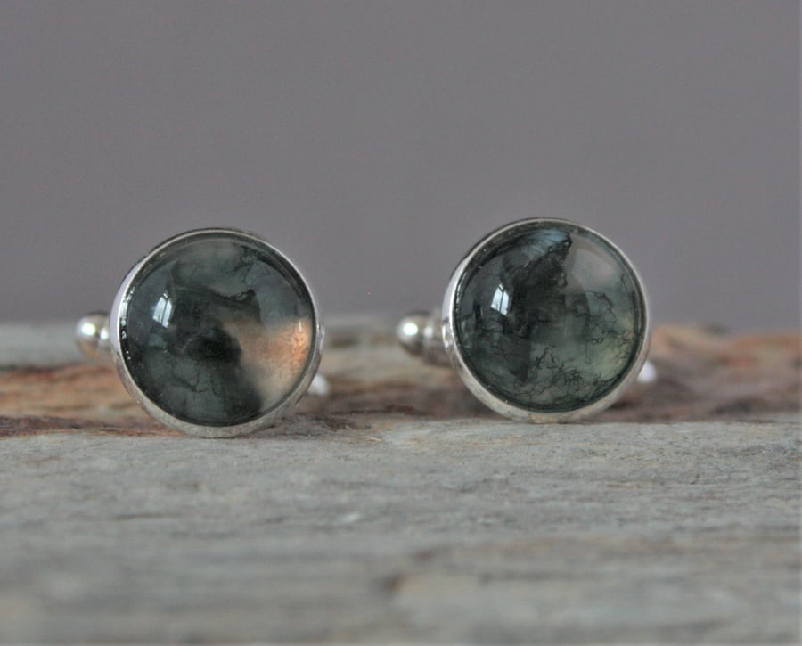 12mm Green Moss Agate Cuff links