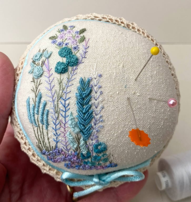 Hand Embroidered Pin Cushion, cupcake pincushion sewing gift