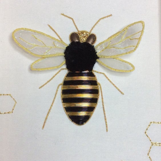 Goldwork embroidery kit, hand stitching, DIY kit, stumpwork - the bee