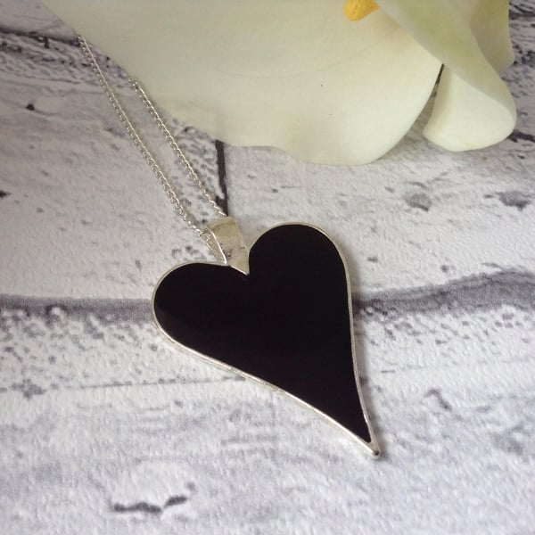 Black Heart Pendant, Resin Pendant, Heart Necklace, Heart Jewellery