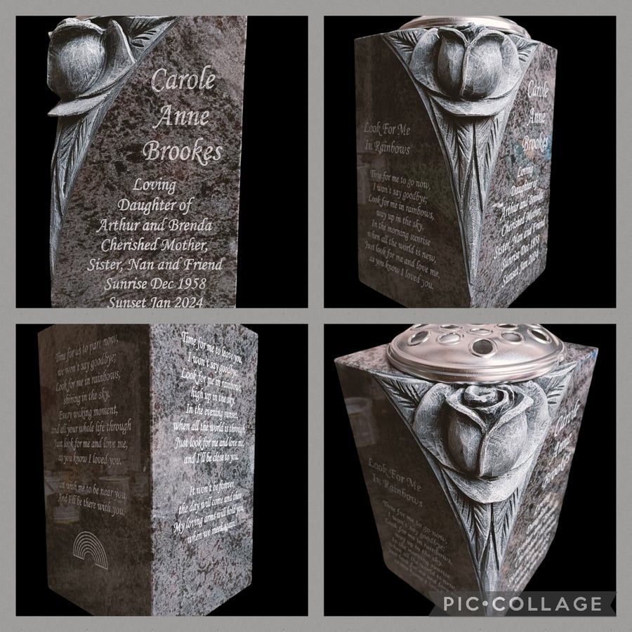 Granite Memorial Vase RoseBowl Grave Flower Pot Cemetery Stone GraveStone Plaque