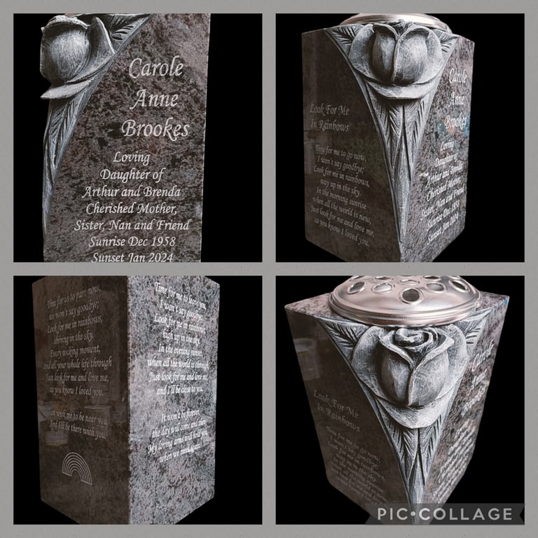 Granite Memorial Vase RoseBowl Grave Flower Pot Cemetery Stone GraveStone Plaque