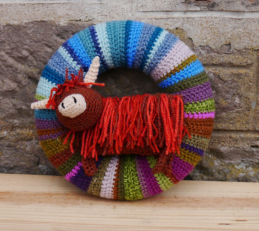 Highland Coo Crochet Wreath highland inspired decoration 