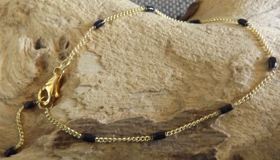 Black enamel gold chain bracelet 