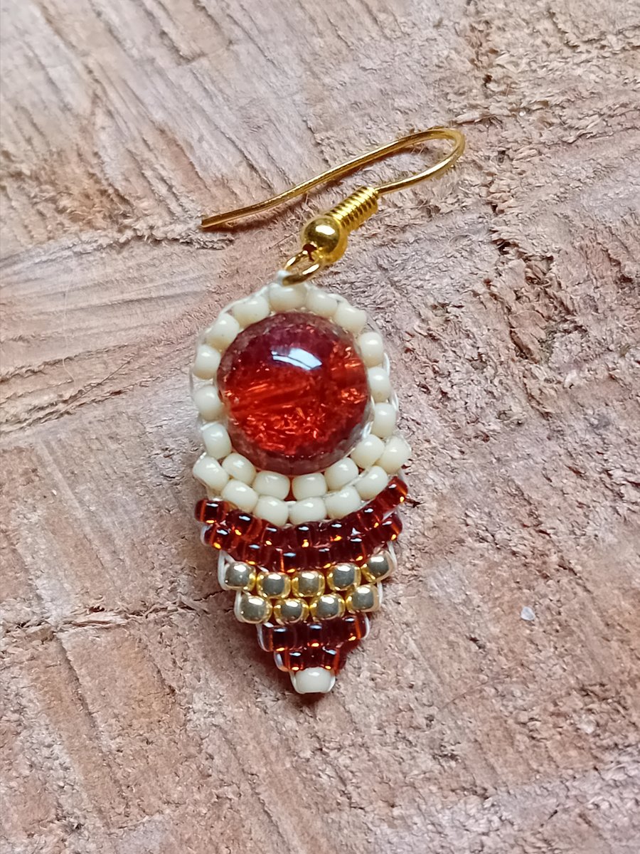 Bronze, gold and beige tribal arrow dangle earring - single earring