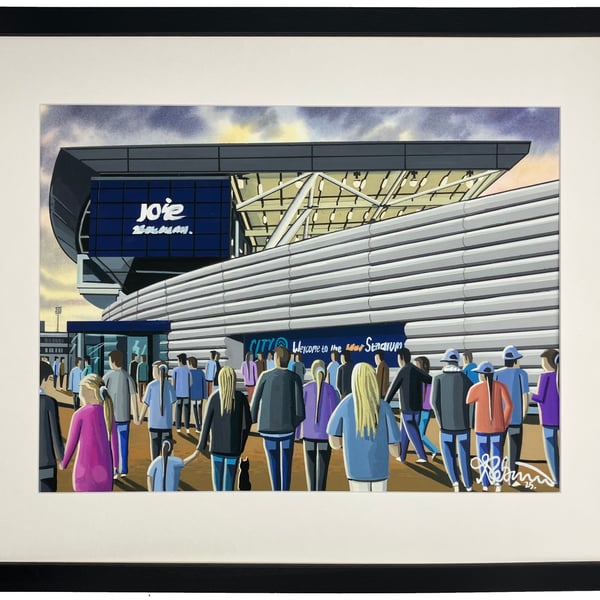 Manchester C Women Framed Academy Football Stadium City Art Print 20" x 16 Frame