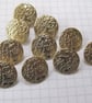 10 Small Gold Brocade Patterned Shank Buttons - Image 1