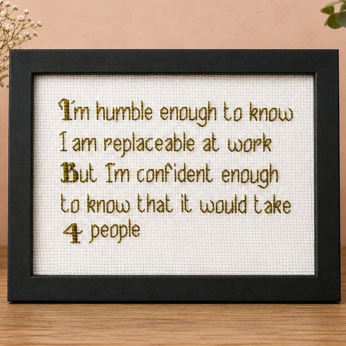 Colleague Gift – Humble Enough to Know I'm Replaceable – Handmade Cross Stitch