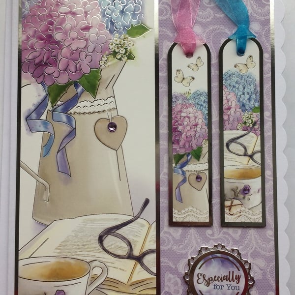 3D Luxury Handmade Card Especially for You Hydrangeas Book Cup of Tea