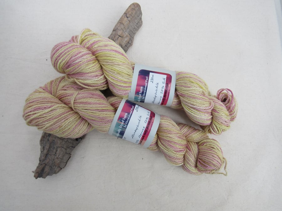 100g Honeysuckle Merino Silk Space Dyed Natural Dye DK Yarn