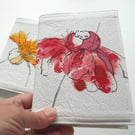 A6 free hand embroidered floral notebook - red echinacea