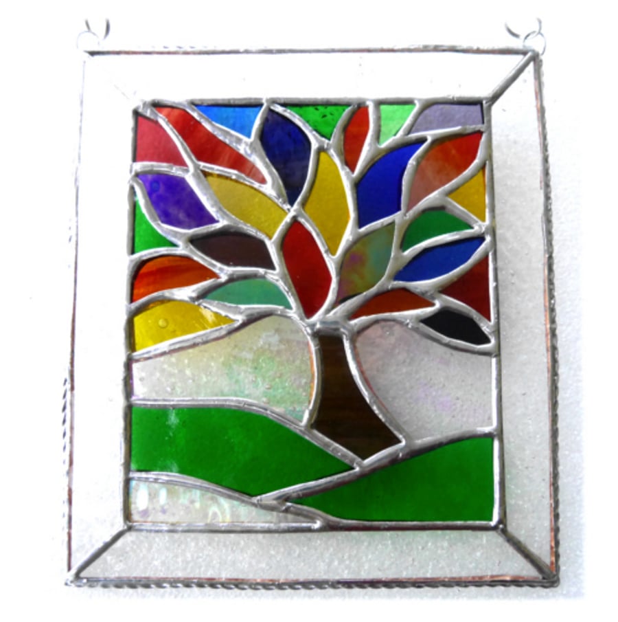 Rainbow Tree of Life Suncatcher Leaf Stained Glass Picture 011