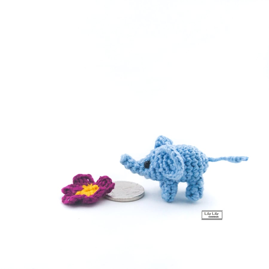 Hugo, Miniature Baby Elephant & flower, crocheted by Lily Lily Handmade