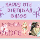 Personalised Birthday Banner Fairies & Photo Designs for Children Birthday x 2