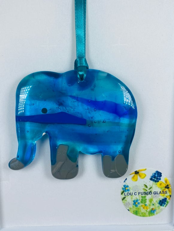Elephant fused glass wall hanging 