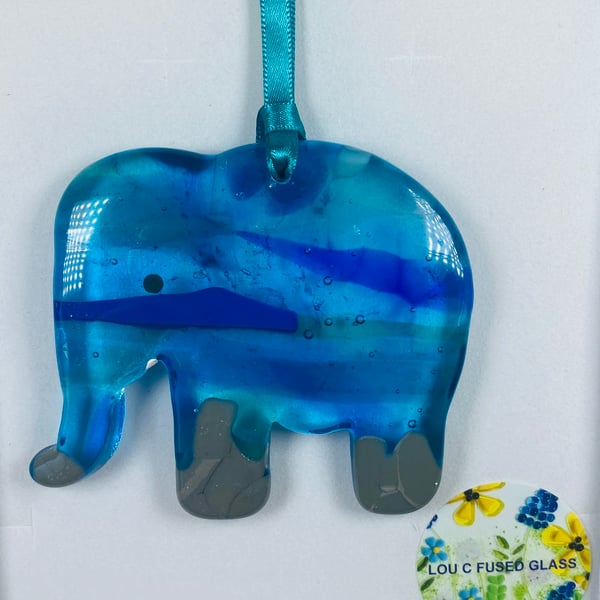 Elephant fused glass wall hanging 