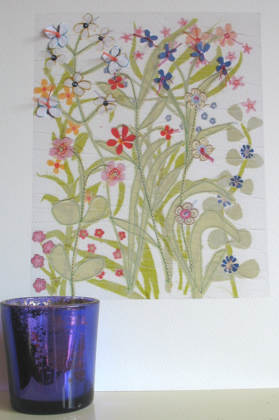 Blue Flower Meadow hand embellished Print