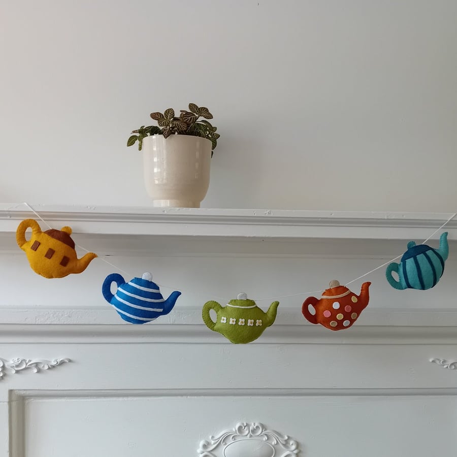Hand Sewn Bunting Garland of Teapots