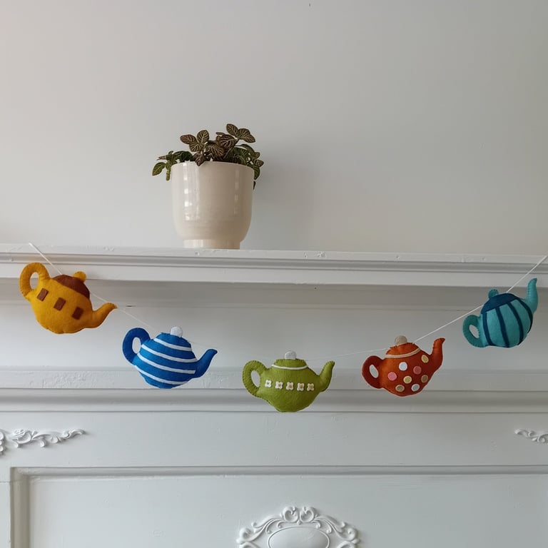 Hand Sewn Bunting Garland of Teapots
