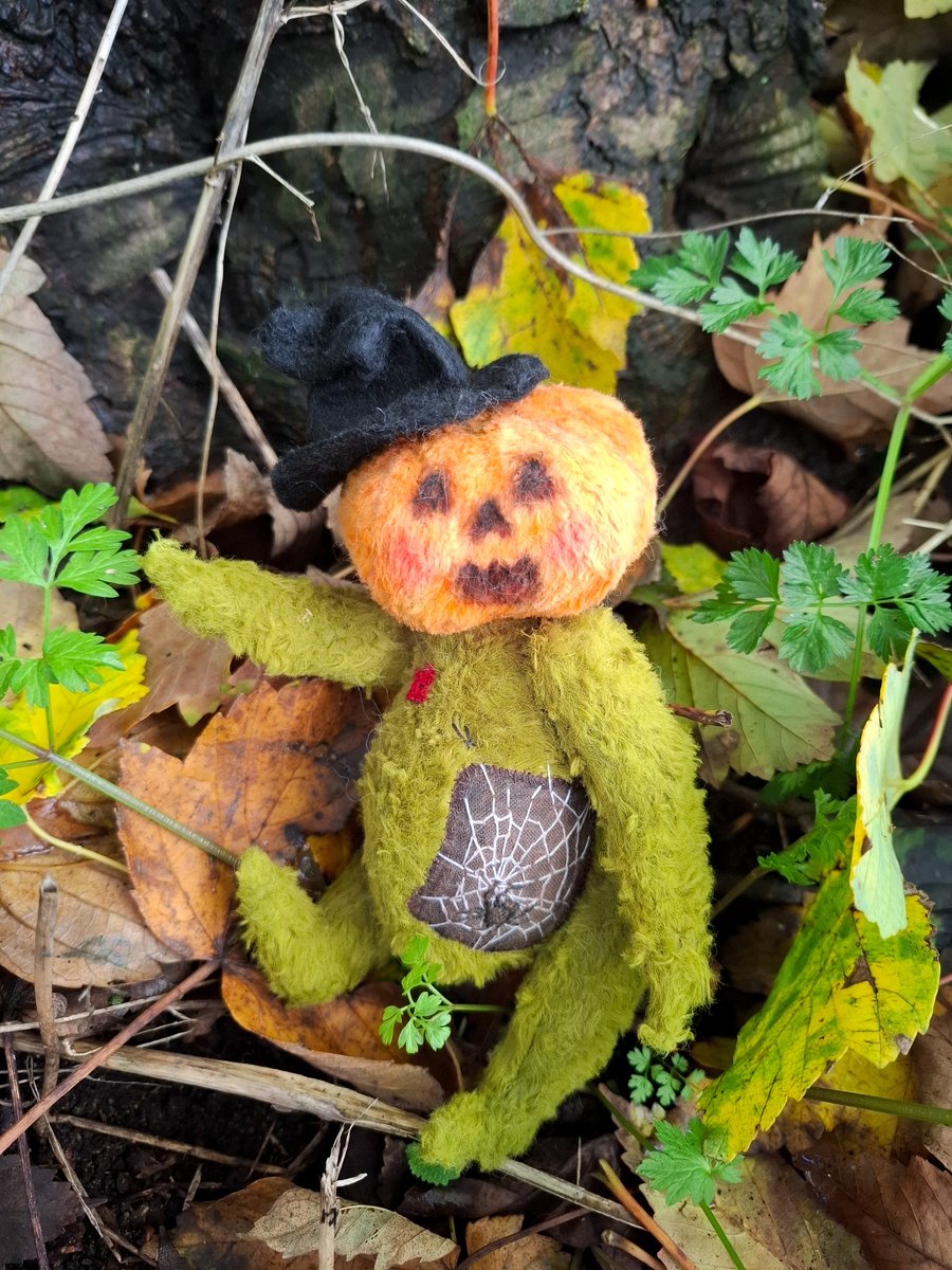 Coraline - OOAK Pumpkin Artist Teddy, Halloween Decor, Handmade Spooky Gift