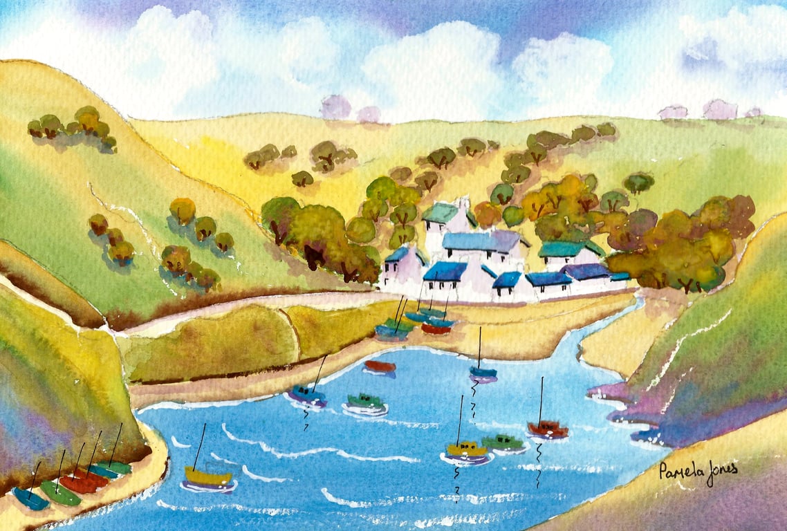 Solva Harbour, Pembrokeshire, Original Watercolour, in 14 x 11 '' Mount, Art