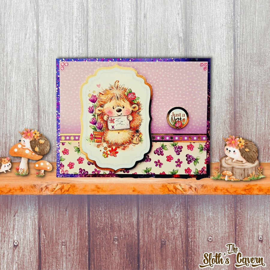 Just A Note Handmade Greeting Card With A Hedgehog, Blank Insert