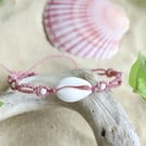 Anklet with natural opal ,shell in dust pink 