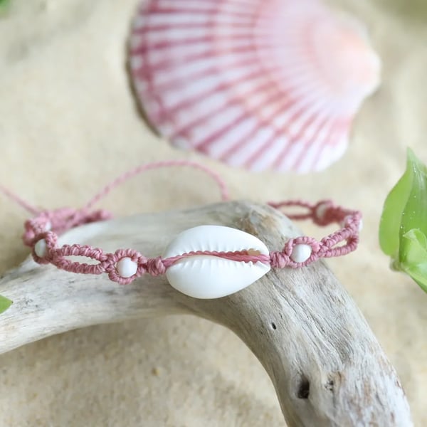 Anklet with natural opal ,shell in dust pink 