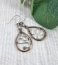 Earrings, Copper Teardrop with Curved Sterling Silver Centre