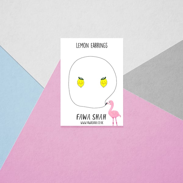 Lemon Stud Earrings - Handpainted - Food Earrings