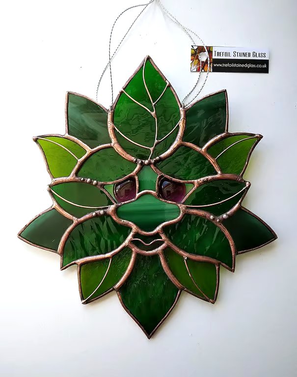 Stained Glass Green Man Suncatcher - handmade in Hampshire