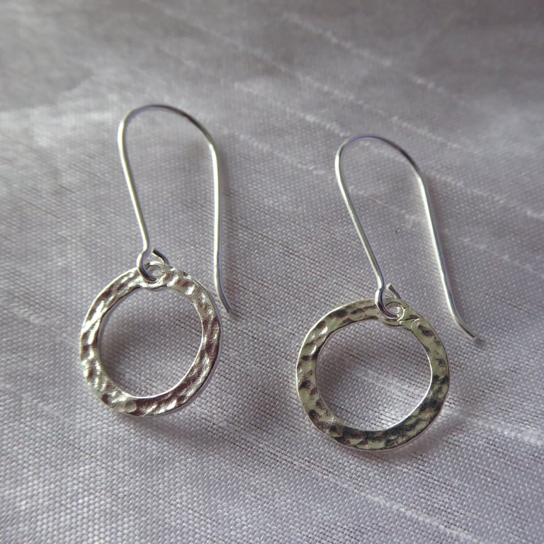 Pair of Sterling Silver Christmas Wreath (Hammered Hoop)  Earrings
