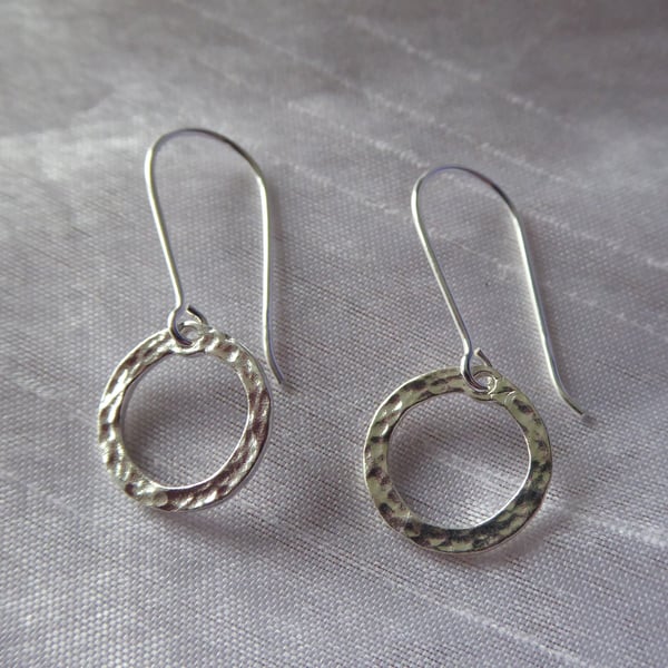 Pair of Sterling Silver Christmas Wreath (Hammered Hoop)  Earrings