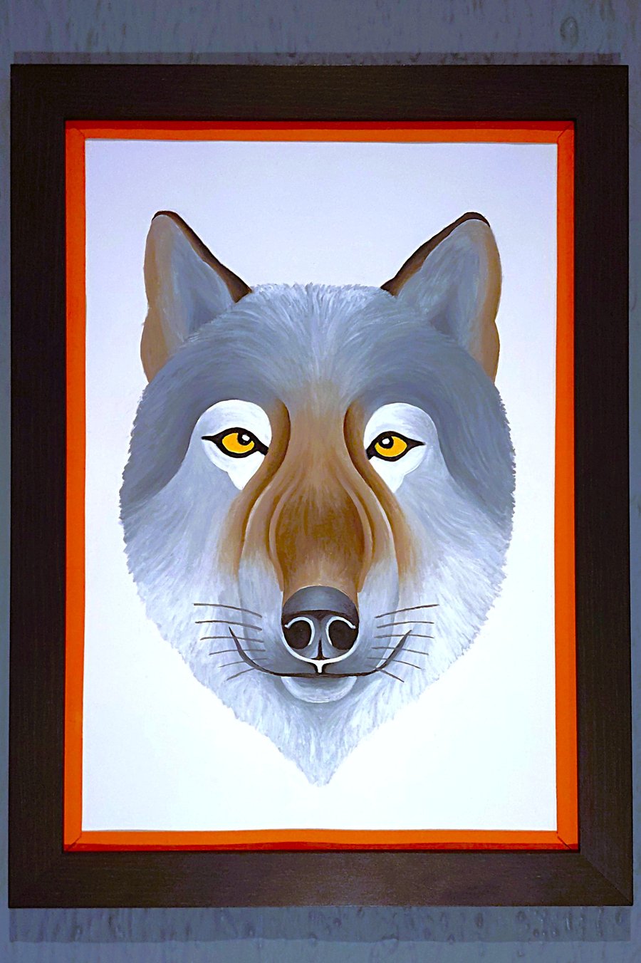 Handmade Unique Framed A3 Print Wolf Portrait Orange Border Wallart Gift