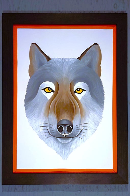 Handmade Unique Framed A3 Print Wolf Portrait Orange Border Wallart Gift