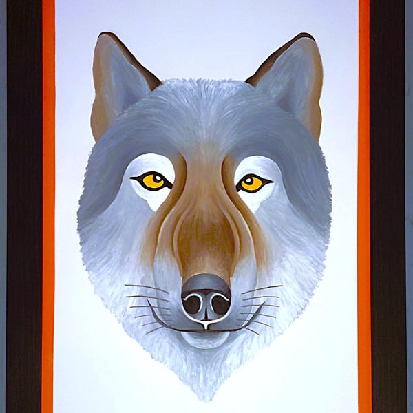 Handmade Unique Framed A3 Print Wolf Portrait Orange Border Wallart Gift