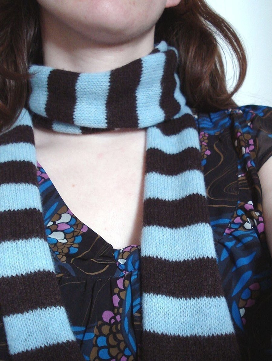 Duckegg Blue & Chocolate Skinny Felted Scarf - Merino Lambswool - Scottish Knit